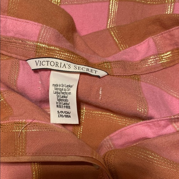 Victoria Secret  Small Petite Stylish Pink and Brown Plaid Button-Up Night Shirt - Picture 10 of 10